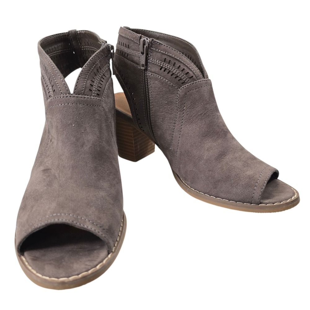 Sonoma Women's Taupe Gray Faux Suede Peep Toe Heeled Booties‎ Ankle Boots